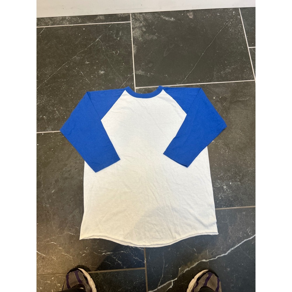 Vintage Bantam 80s Baseball Tee Mens XL Blue White 3/4 Sleeve Made in USA